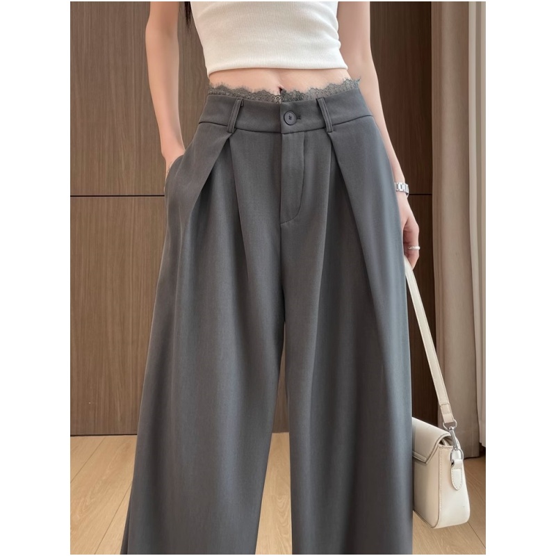 高级感蕾丝边拼接休闲西裤女