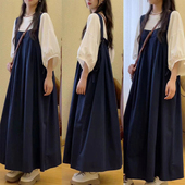 森系减龄复古大码 遮肉连衣裙子 春秋新款 背带裙女韩版 宽松显瘦夏季