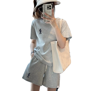 短袖运动休闲套装女夏季薄款宽松学生百搭港风小众短裤两件套ins