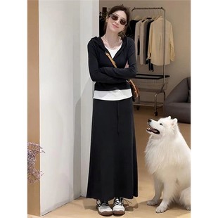 新款 女秋季 假两件上衣胖MM遮肚显瘦半身裙两件套 运动休闲套装 大码