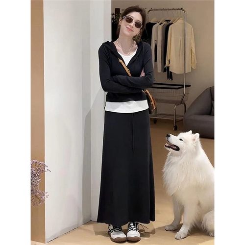 大码假两件半身裙套装女秋季