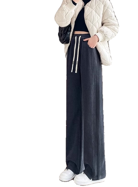 加绒加厚窄版阔腿裤女冬
