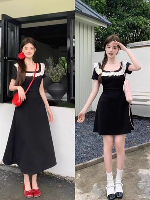 赫本风蕾丝花边连衣裙女夏