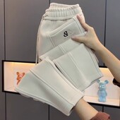 加绒加厚运动卫裤 女时尚 洋气小脚哈伦裤 秋冬新款 百搭刺绣休闲裤 子
