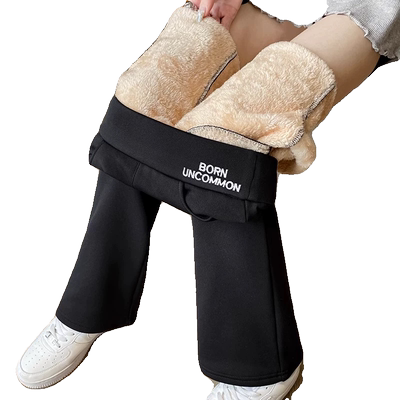 加厚羊羔绒微喇叭阔腿裤女