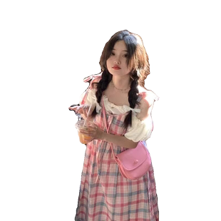 大码女装法式学院风甜美连衣裙夏季假两件吊带裙胖MM宽松显瘦裙子