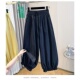 藏青色速干灯笼裤 松紧腰抽绳花苞阔腿休闲九分裤 女夏薄款 2025新款