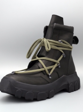 黑色靴子树膏牛皮暗黑潮男鞋内外增高厚底高帮男女RO风时尚韩版鞋