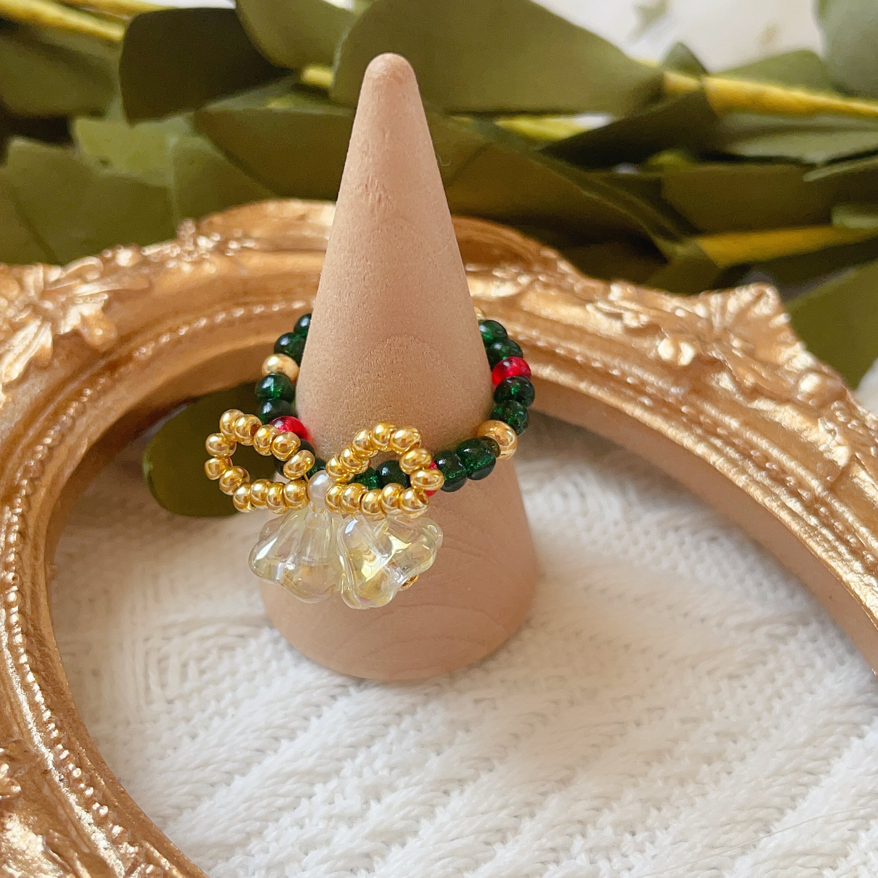 一件包邮【欢度圣诞】原创设计圣诞款手工串珠戒指