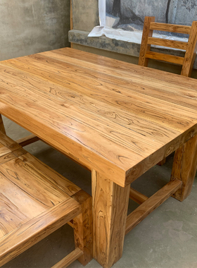 实木餐桌椅组合现代简约老榆木家具长方形饭桌家用餐厅酒店定制