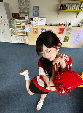 Teshop 蝴蝶结亮面水桶手提包枕头包