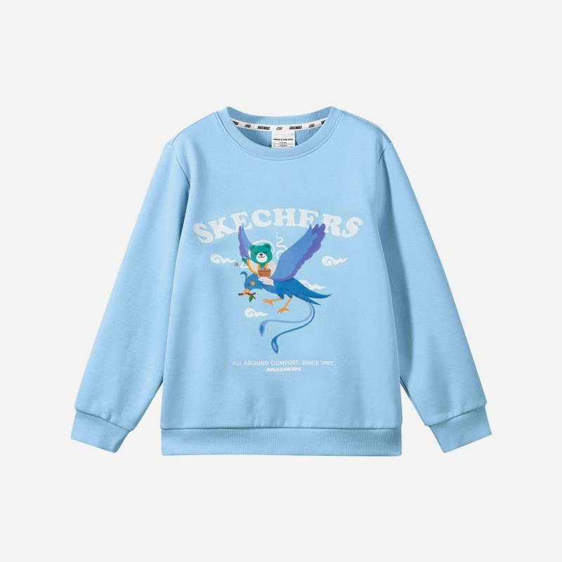 Skechers/斯凯奇正品2022秋冬儿童印花加绒运动套头卫衣 L422K131