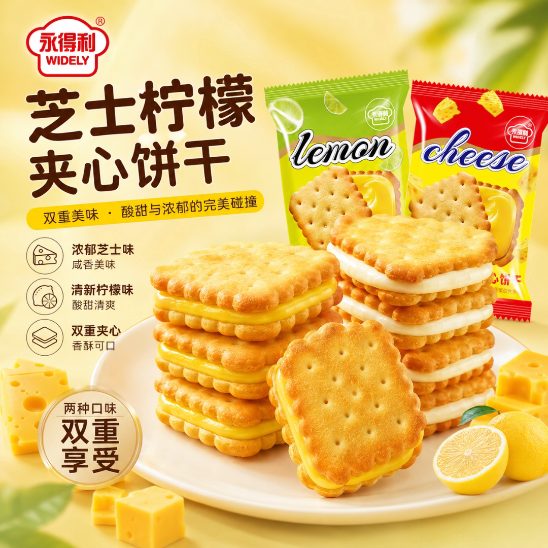 柠檬芝士味夹心饼干【两合味】整箱早餐办公室休闲零食品小吃