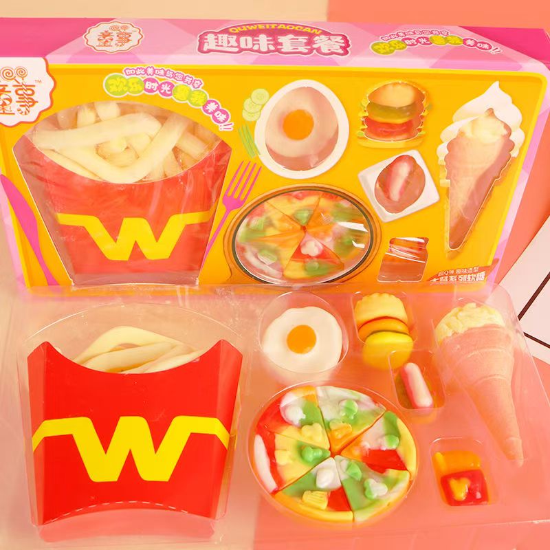 儿童趣味汉堡糖果薯条形棉花糖面条过家家软糖解馋零食糖果棉花糖