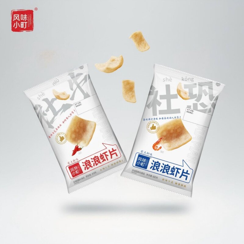 浪浪虾片双口味脆虾片休闲零食宿舍宵夜追剧虾味辣味解馋必备小吃