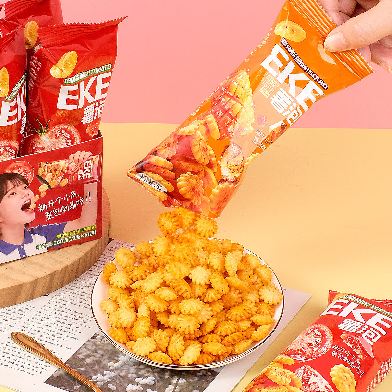 爆炒鱿鱼味EKE薯泡饼干追剧休闲零食酥脆咸香办公整箱解馋零食