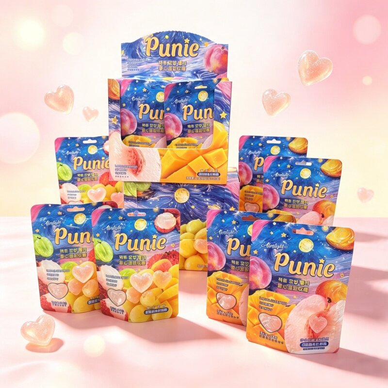 混合果味punie爱心造型双口味软糖网红凝胶软糖喜糖分享休闲零食