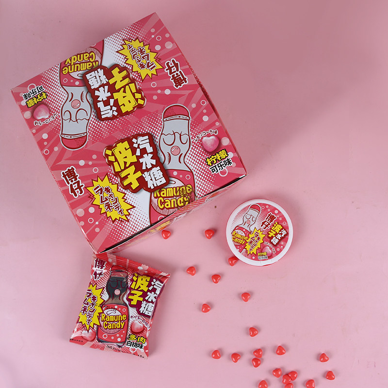 博仔波子汽水糖柠檬可乐汽水味硬糖多肉自桃汽水糖网红同款波波糖