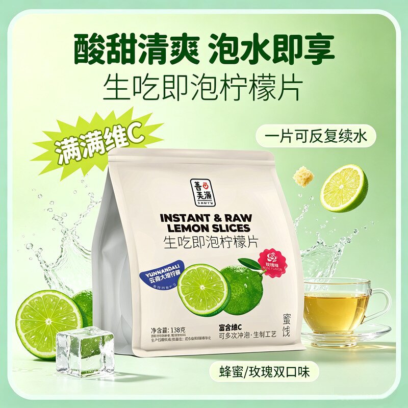 维C冷热冲泡蜜饯清凉果干云南柠檬片蜂蜜味玫瑰味生吃即泡柠檬片
