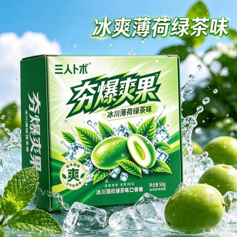 【新品】夯爽劲果绿茶味口香糖非清新口气加班开车犯困非提神糖果