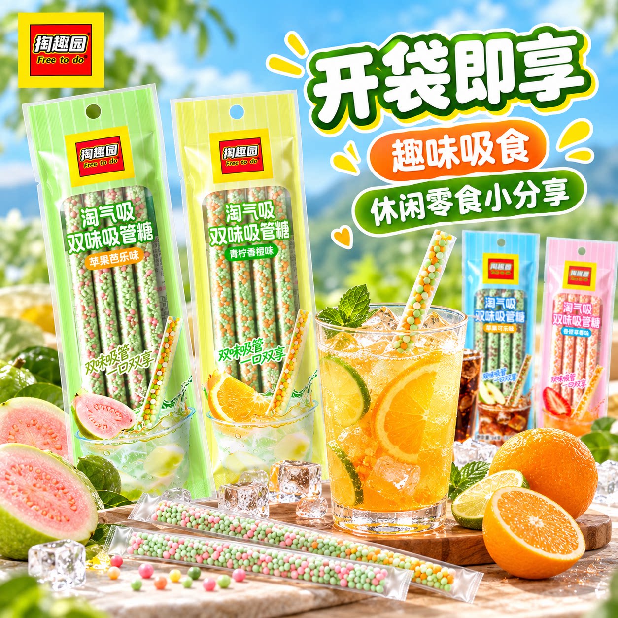 淘气吸双味吸管糖混合果味吸管颗粒糖网红零食创意口味糖果商超款