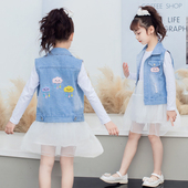 女童马夹外套休闲单坎肩背心 薄款 儿童牛仔马甲女宝宝春装 2026新款