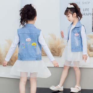 儿童牛仔马甲女宝宝春装2026新款薄款女童马夹外套休闲单坎肩背心