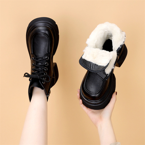 东北大棉鞋冬季保暖雪地靴真皮马丁靴纯羊毛皮鞋厚底加绒加厚短靴
