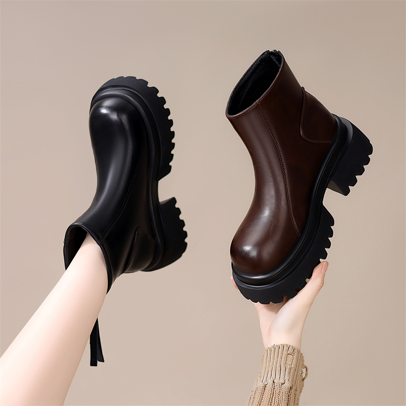 厚底切尔西短靴女2025秋冬季小个子增高英伦风洋气爆款烟筒马丁靴