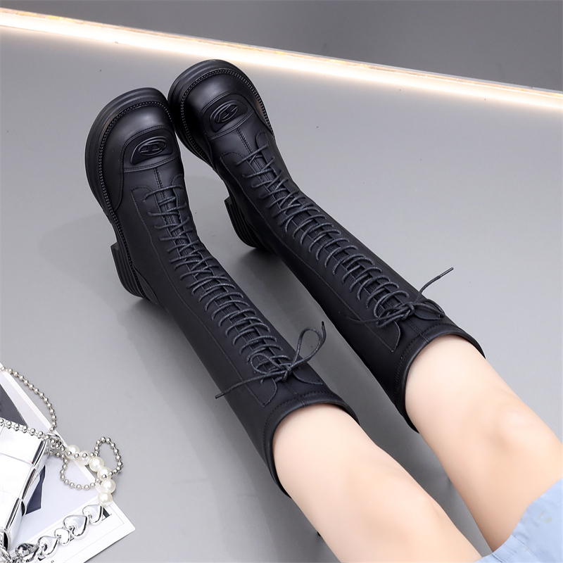 卡恋伊高筒靴系带弹力靴