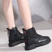 特大码 女保暖平底加绒靴子 马丁靴女英伦风短靴女棉鞋 43秋冬季