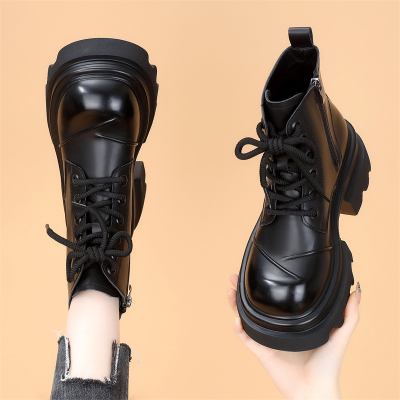 时尚擦色马丁靴女英伦风2025秋冬季厚底增高小个子加绒短靴小码34