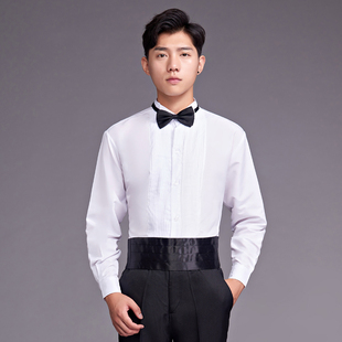 领结衬衣男舞台表演合唱团服装 大合唱演出服衬衫 男生男士 白色长袖