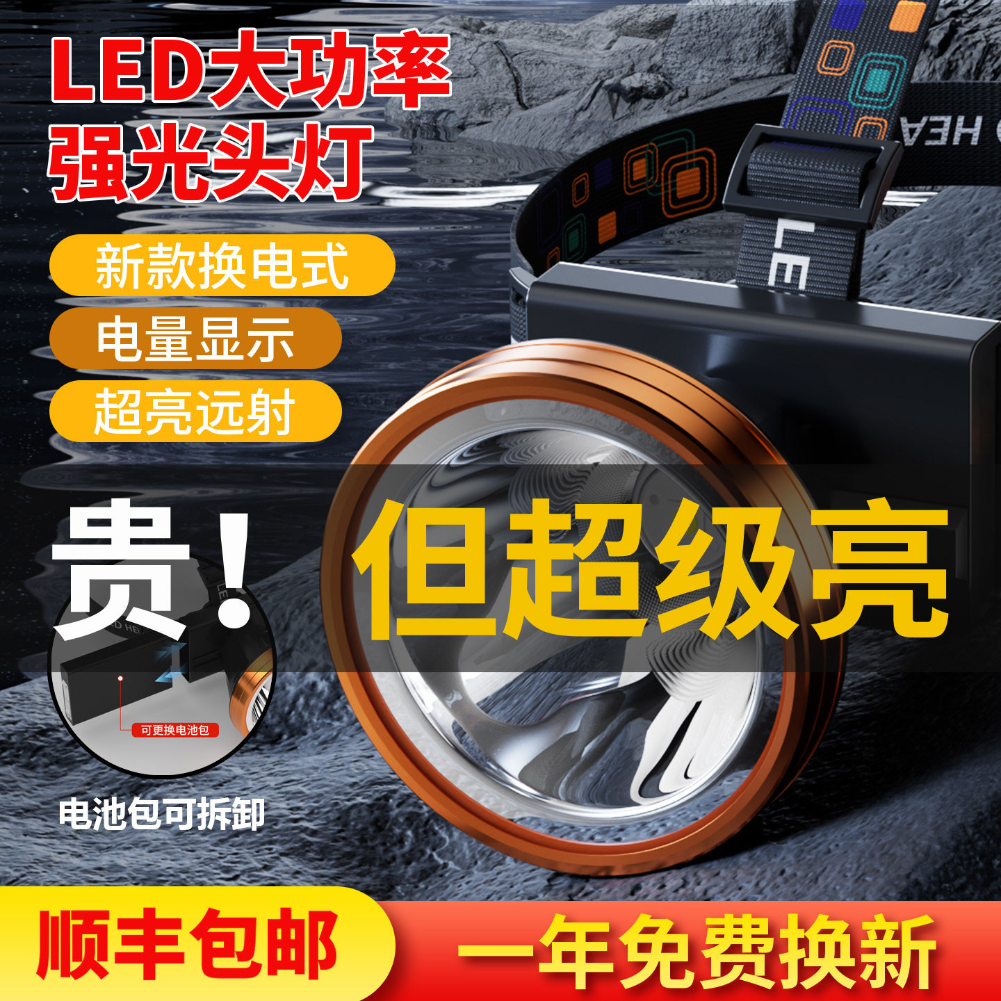P90头灯充电2025新款强光超亮头戴式户外登山钓鱼专用夜钓长续航