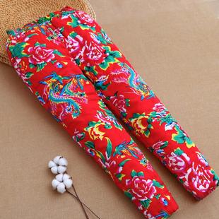 成人男女高腰宽松民族风加厚保暖裤 东北大花布纯手工棉花棉裤 冬季