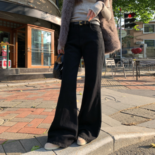 宽松长裤 alex 高腰阔腿裤 女秋冬季 子 stevens黑色高腰微喇叭牛仔裤