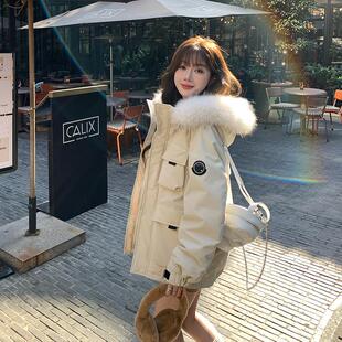 90白鸭绒加厚冬外套毛领面包服 派克羽绒服女短款 alex stevens工装