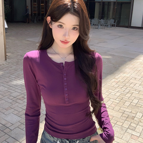 alex stevens 正肩内搭打底衫女春秋季修身显瘦长袖T恤短款上衣