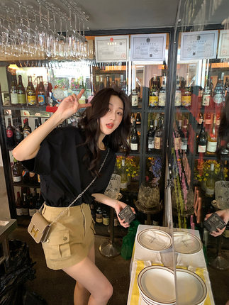 卡其色工装高腰半身裙女春夏季修身显瘦短裙性感包臀A字裙子