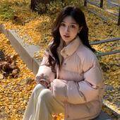 超好看短款 alex stevens粉色立领90白鸭绒羽绒服女冬季 面包服外套