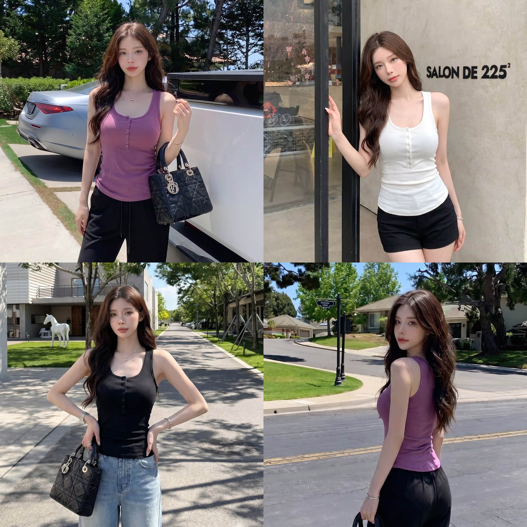 alex stevens 纯欲极简风纽扣U领工字背心女夏外穿修身吊带上衣