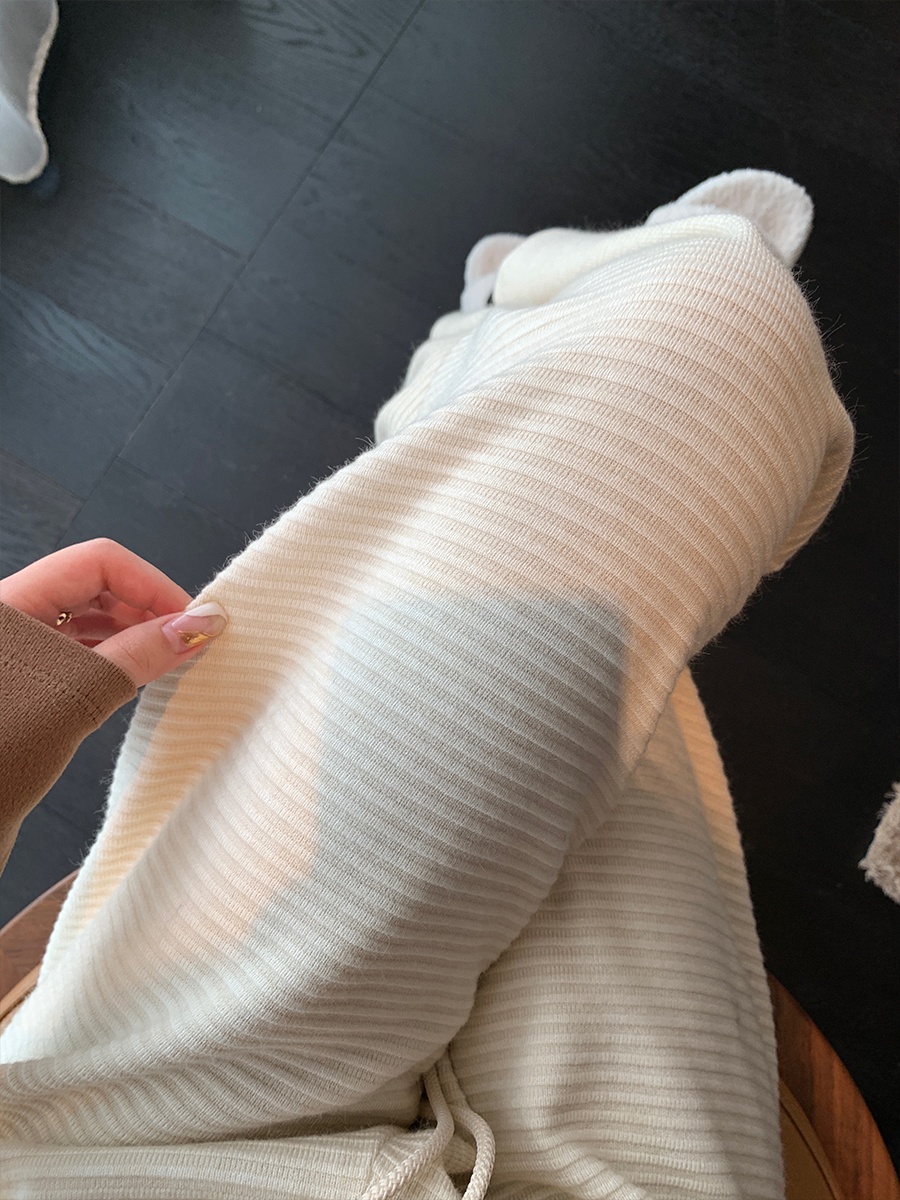 秋冬宽松高腰条纹拖地休闲裤