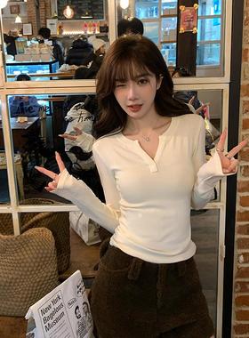 alex stevens v领长袖T恤女春秋季内搭打底衫修身显瘦可外穿上衣