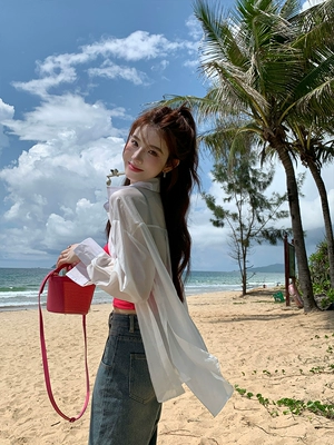 alex stevens天丝薄款防晒宽松衬衫女春夏季白色长袖休闲衬衣上衣