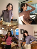 显瘦弹力打底衫 alex stevens卡戴珊ins半高领修身 女秋内搭t恤上衣