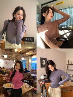 女秋内搭t恤上衣 显瘦弹力打底衫 alex stevens卡戴珊ins半高领修身