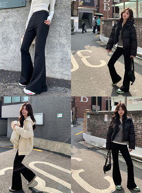 alex stevens黑色微喇叭裤女春秋季休闲裤高腰弹力显瘦长裤马蹄裤