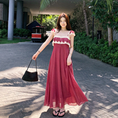 蕾丝拼接吊带连衣裙女春夏季 alex stevens法式 气质显瘦度假风长裙