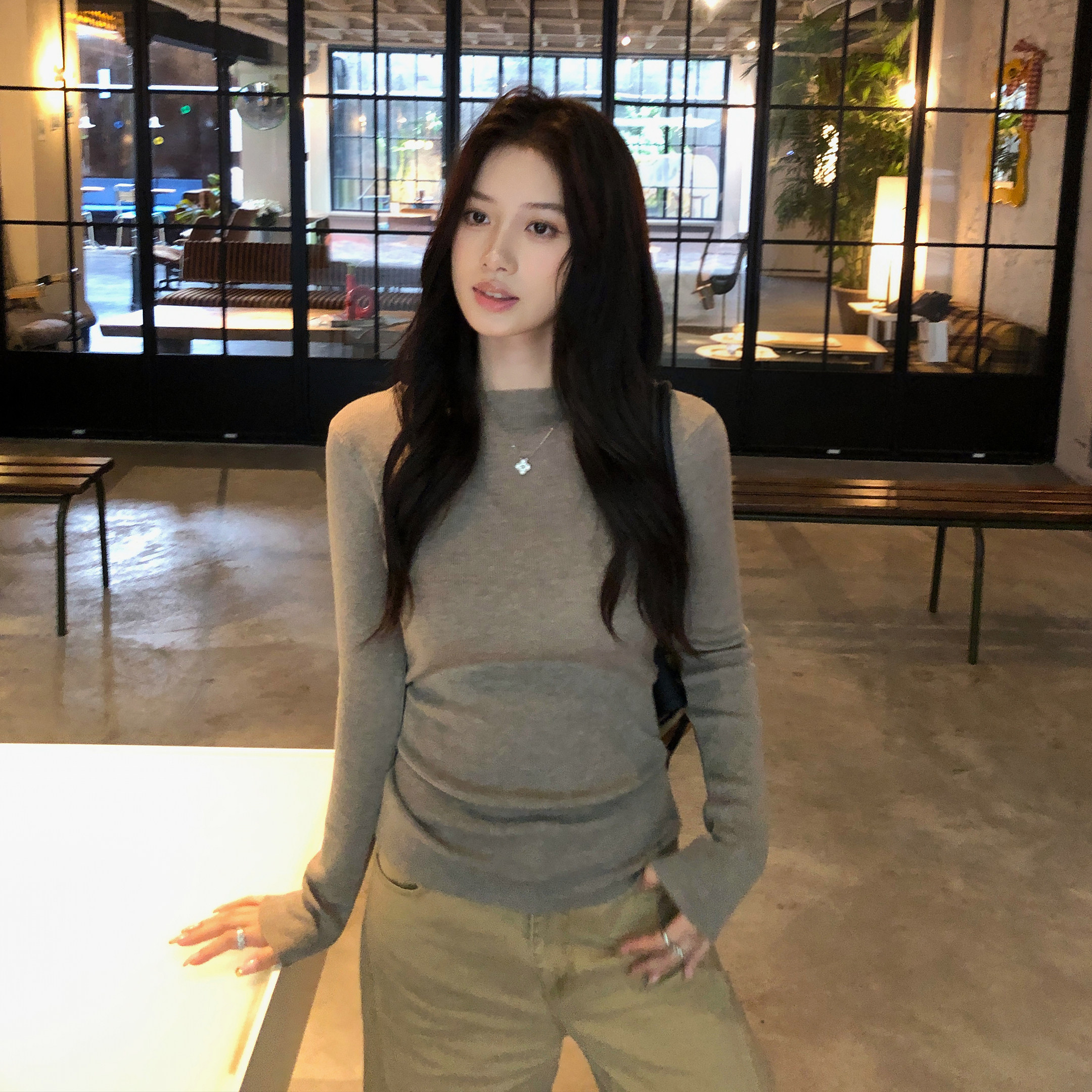 alex stevens一字领v领修身针织衫女秋冬长袖内搭外穿打底衫上衣