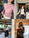 alex t恤女秋上衣荡领打底衫 stevens设计感一字斜肩露肩薄款 长袖